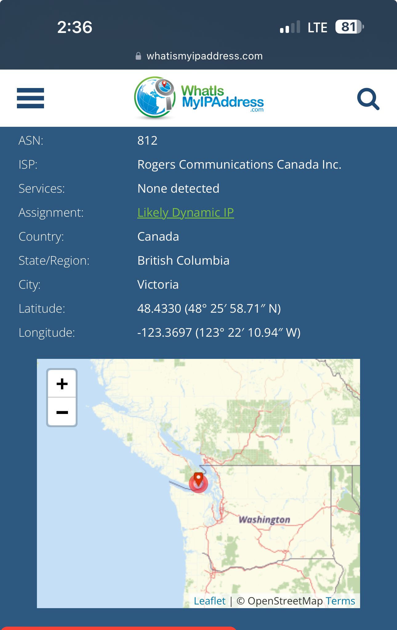 Mobile data IPv6/IPv4 Location incorrect iPhone 15... - Fido - 209662