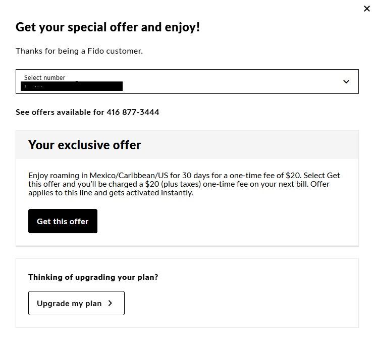 $20 for 30 days roaming offer