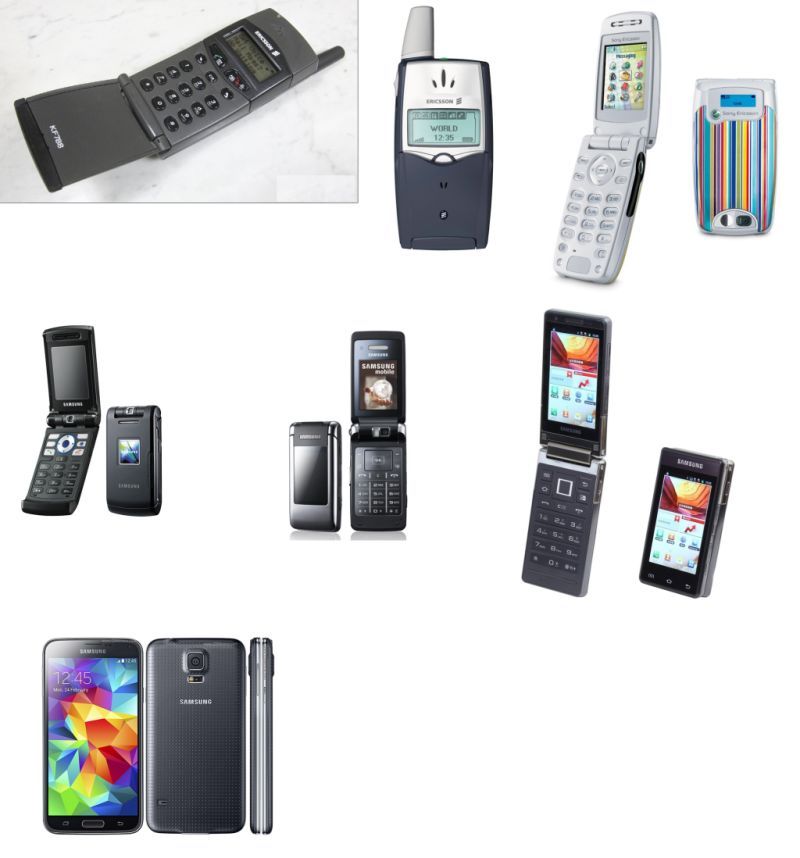 L to R, T to B: Ericsson KF788; Ericsson T39m; SonyEricsson Z600; Samsung Z510; Samsung G400; Samsung B9120; Samsung S5