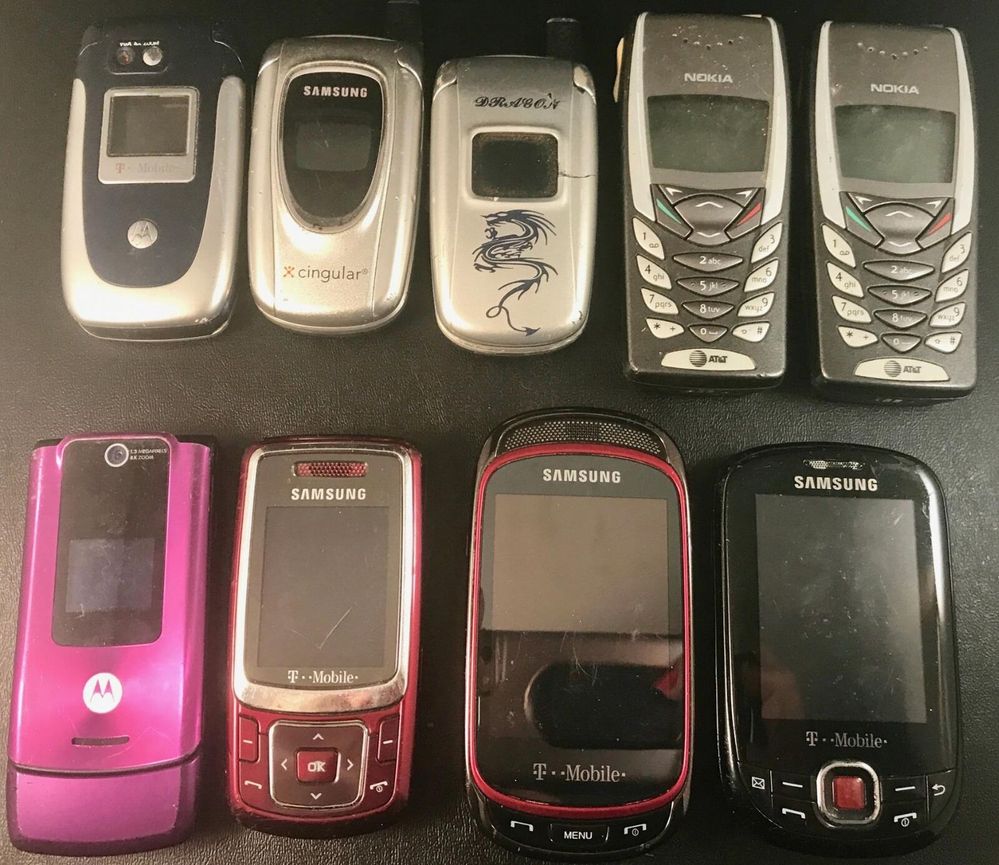 9 Phones.  Remember how excited you were to get a flip phone.  LOL