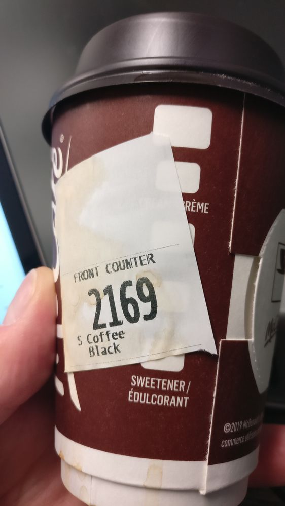 My order number this morning... it's a sign (don't mind the coffee stain, they over filled it..)